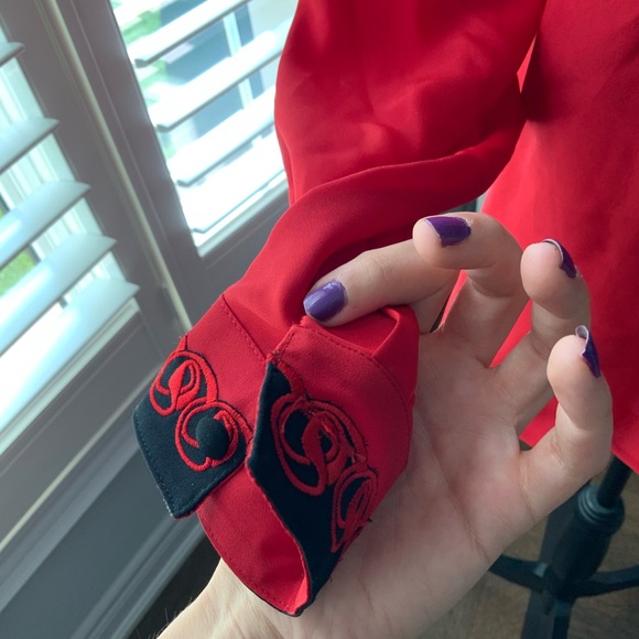 Vintage 80’S YVES ST. CLAIR Red & Black Long Sleeve Blouse Women’s Size Large - Picture 5 of 14